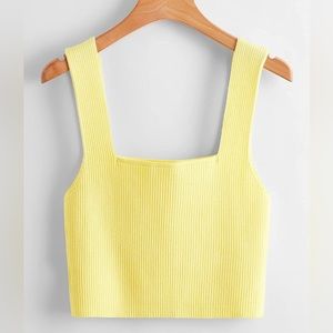 Cropped Yellow Ribbed Tank Top